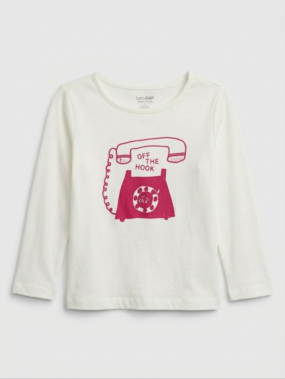 BabyGap Ivory Long-Sleeve Tee with Pink Rotary Telephone Graphic Size 3 Years